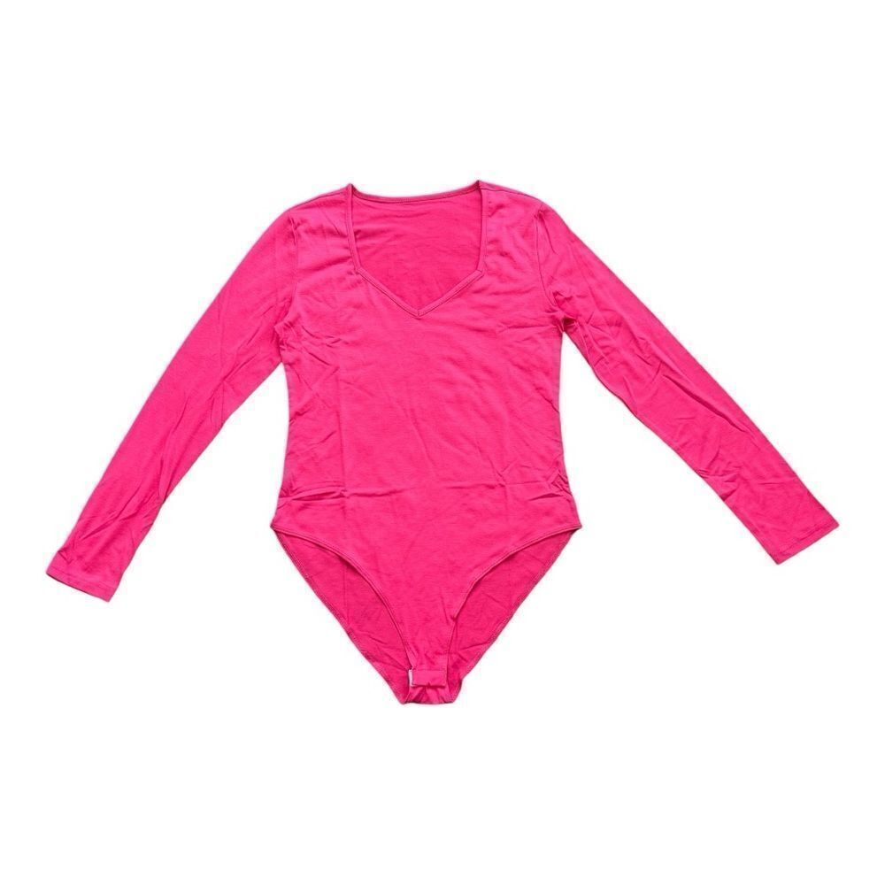 NWOT Rose Red V-Neck Long Sleeve Bodysuit Large - Soft Stretch Basic
